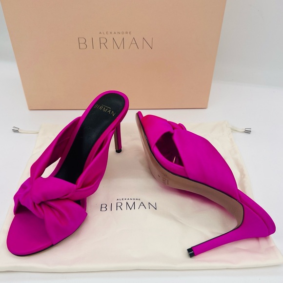 Alexandre Birman Italy Hot Pink Satin Slip On Heel Sandals 6 (36) NWT